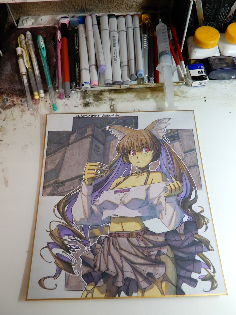 【色紙水彩】黒い部屋と白い爪