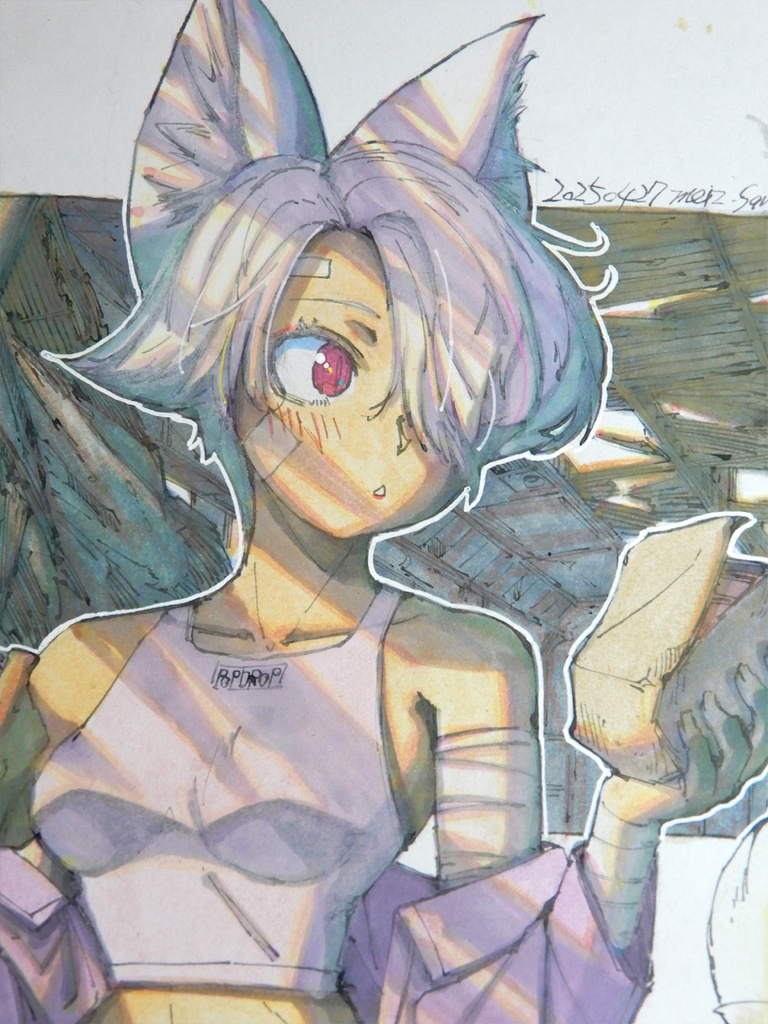 【色紙水彩】屑猫のランチ