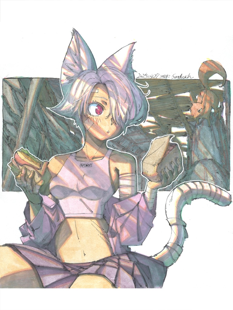 【色紙水彩】屑猫のランチ