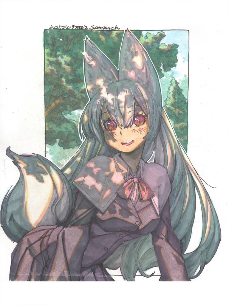 【色紙水彩】木漏れ日と銀ぎつね