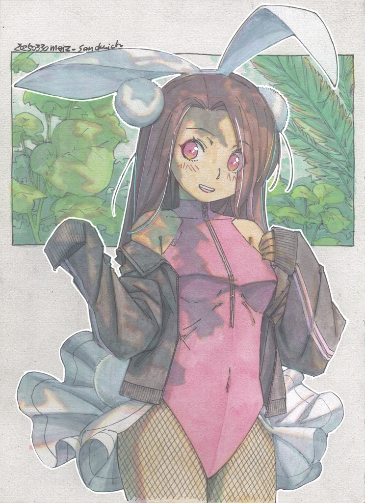 【A4グレー用紙水彩】ツバサバニー