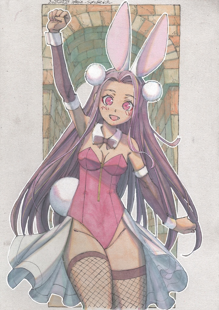 【A4グレー用紙水彩】ツバサバニーM