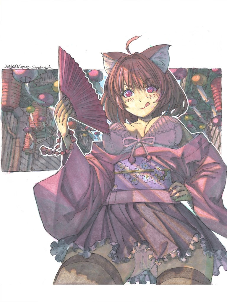 【色紙水彩】扇子と風鈴