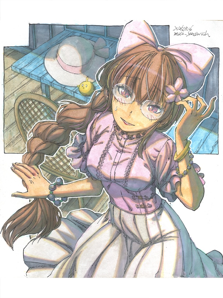 色紙水彩：青いテラス