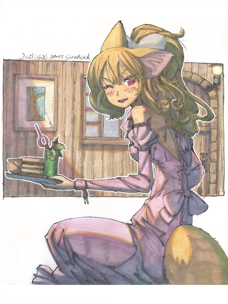 色紙水彩：ウェイトレスの白瀬由衣さん