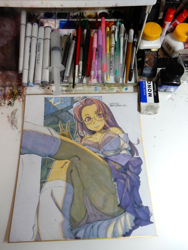 【色紙水彩】立体交差と歩道橋