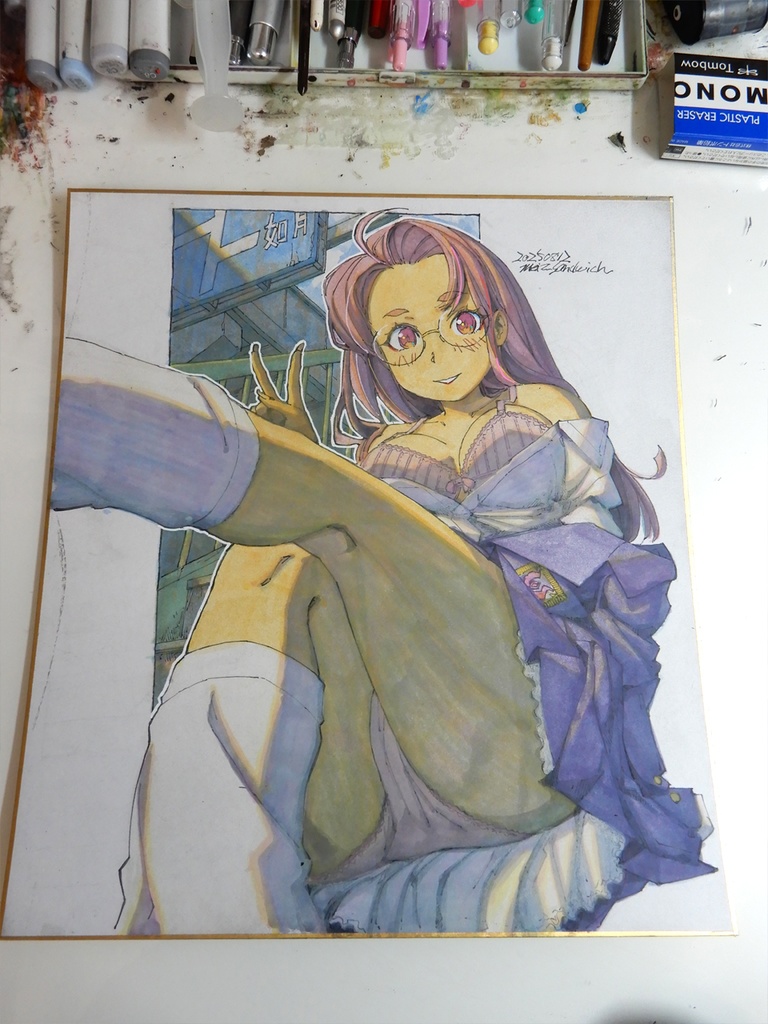 【色紙水彩】立体交差と歩道橋