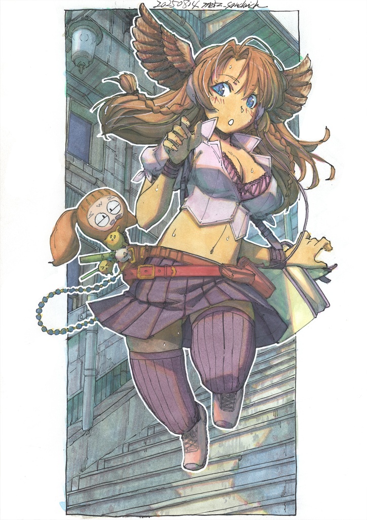 【A4色紙水彩】キジ柄羽付きヘッドホン