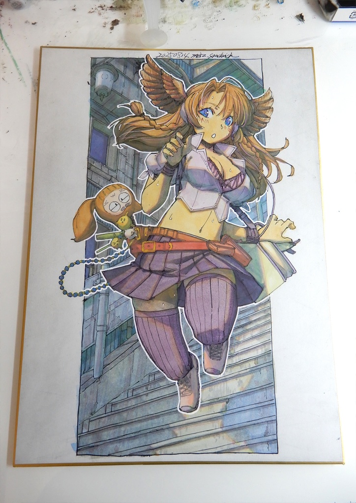 【A4色紙水彩】キジ柄羽付きヘッドホン