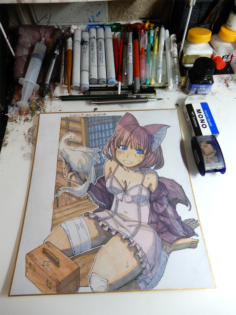 【色紙水彩】いつも気になる縁側のお姉さん
