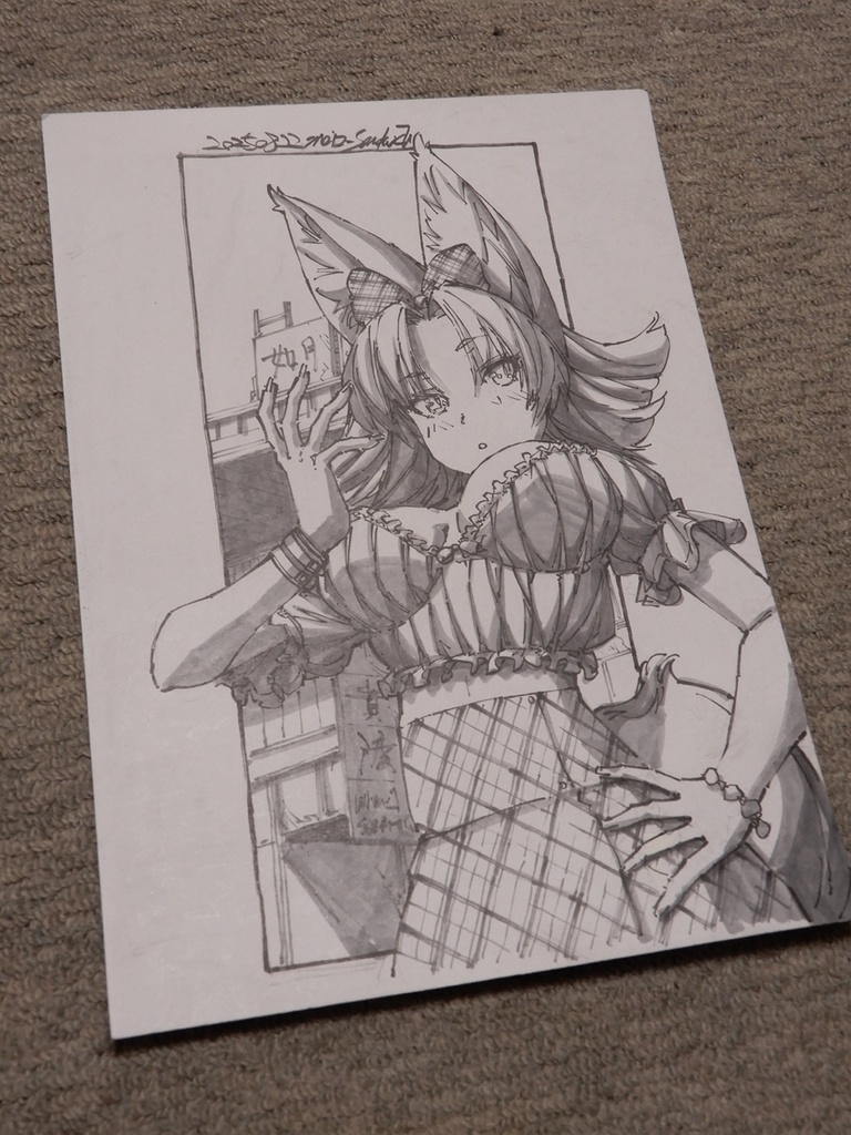 【A4グレー用紙モノクロ】とがり耳とリボン