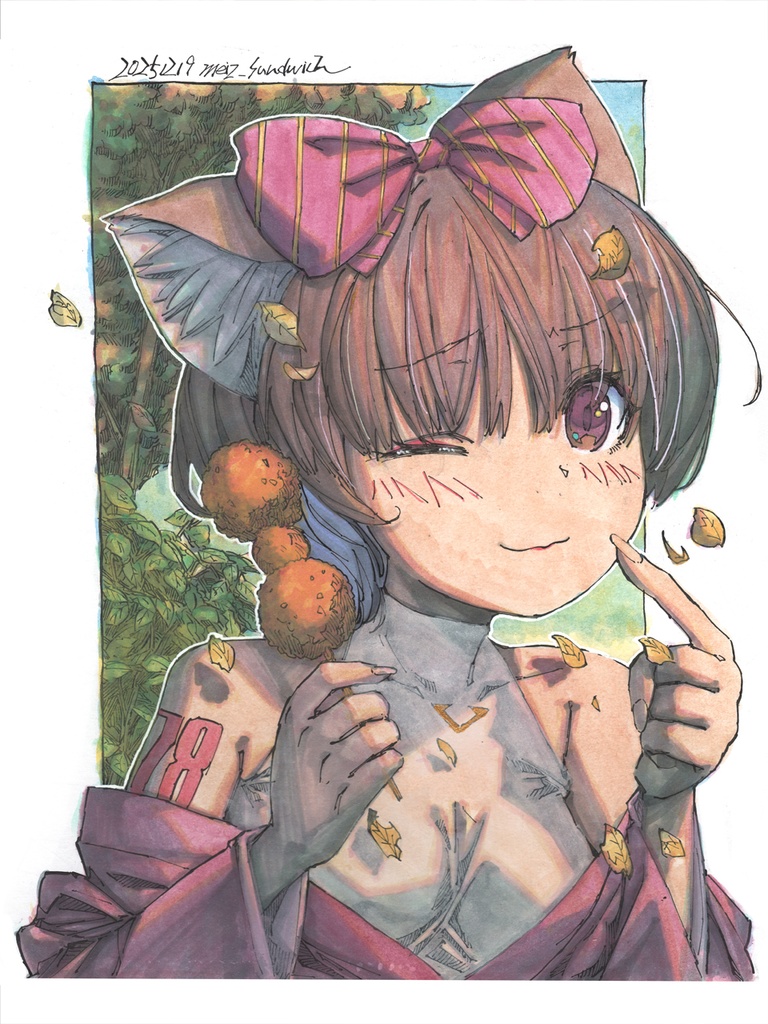 【色紙水彩】シノっちと肉団子