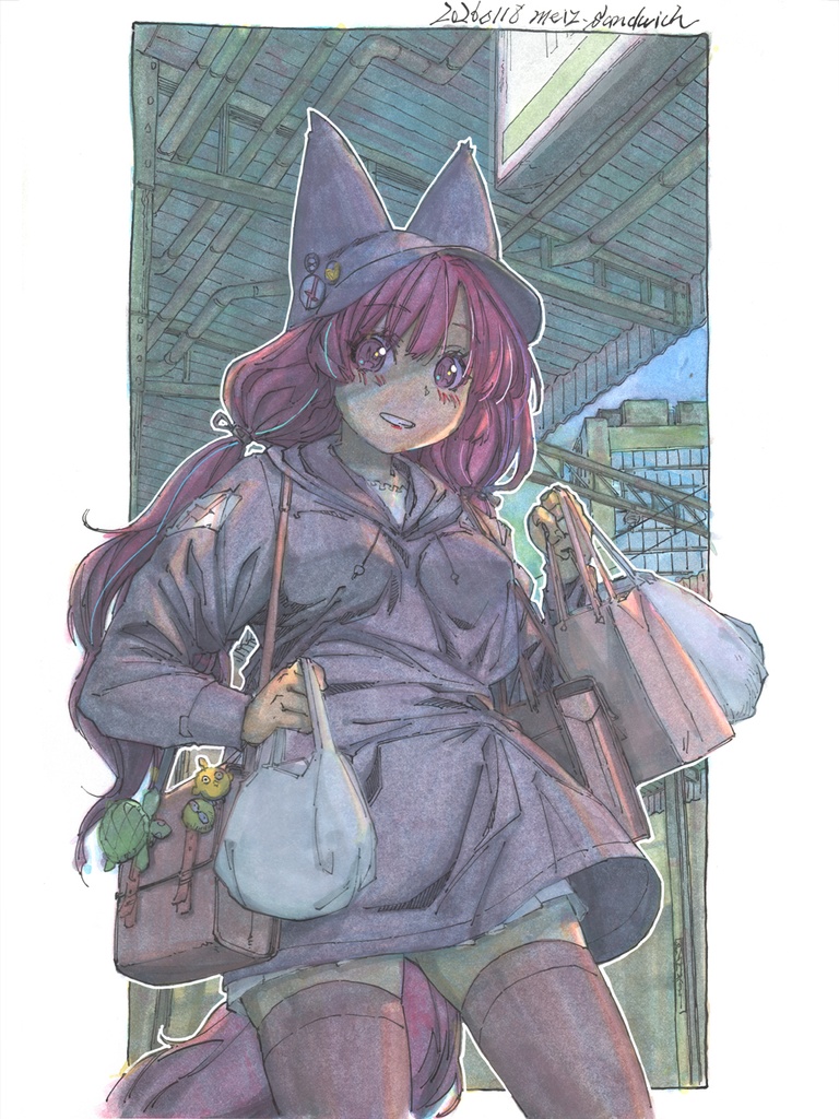 【A４色紙水彩】買い物帰りの駅で