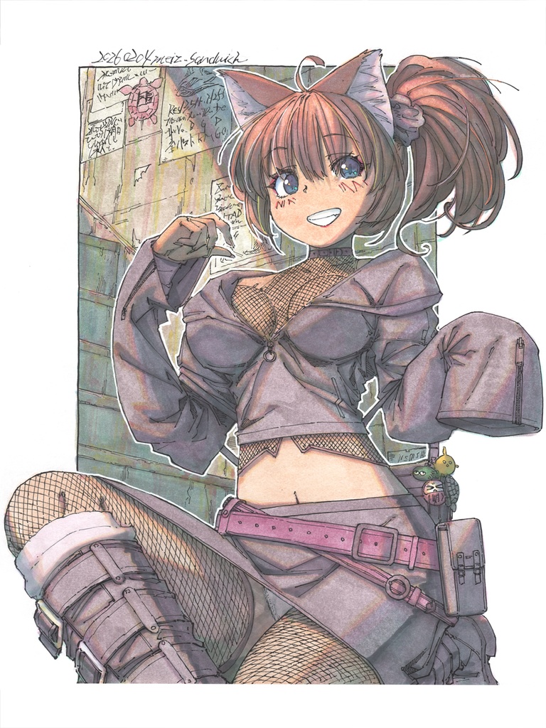 【色紙水彩】階段と黒パンクス