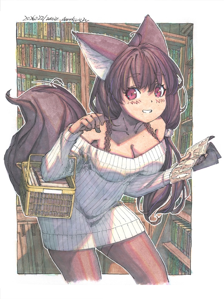 【色紙水彩】夜勤明けの古書好き姉さん