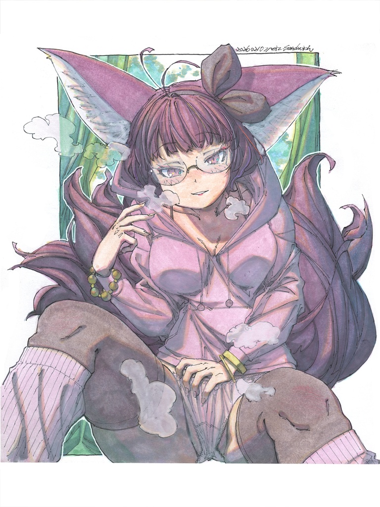 【色紙水彩】nine tails pink fox