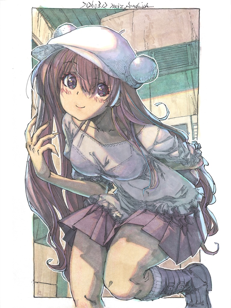 【A４色紙水彩】師走貴子のミニスカ白うさぎ