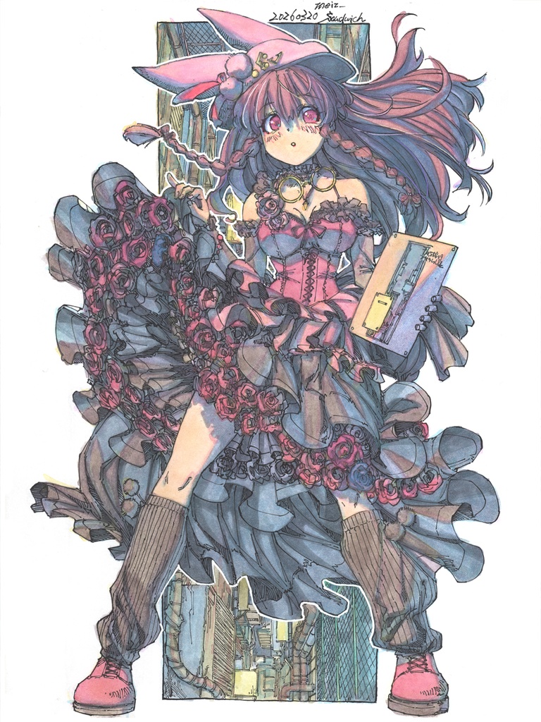 【A4色紙水彩】師走貴子の路地裏レコード探訪