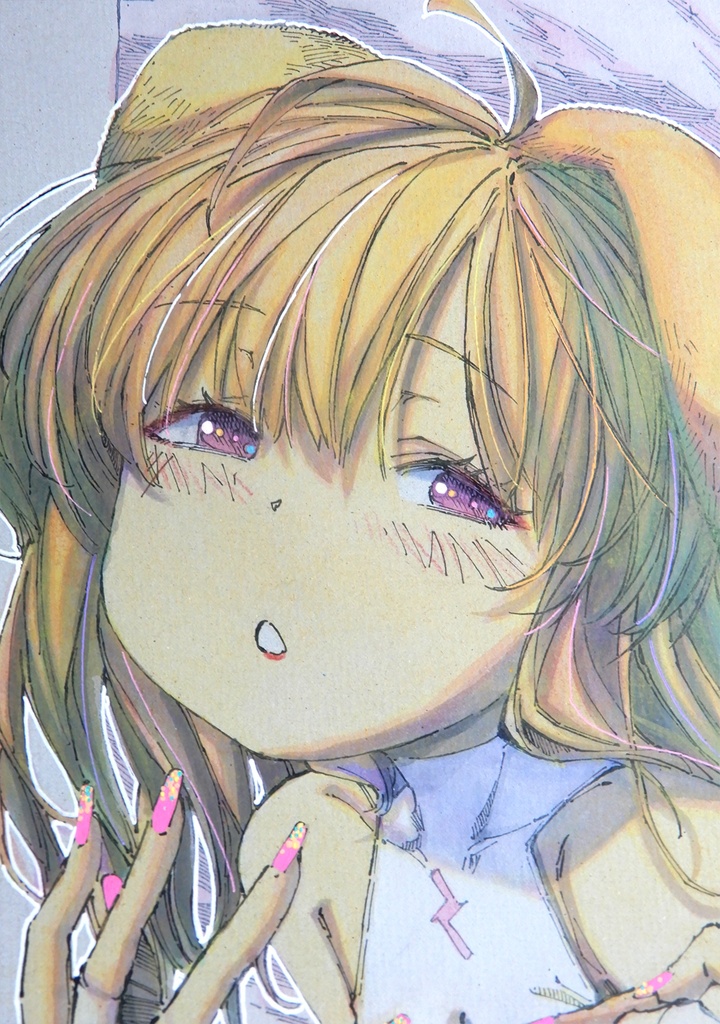 【A4グレー水彩】シバ子とネイル