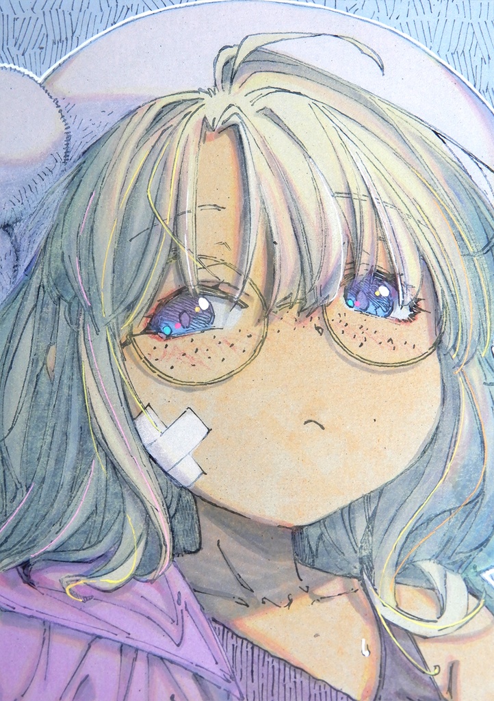 【A4グレー水彩】粗忽な丸眼鏡