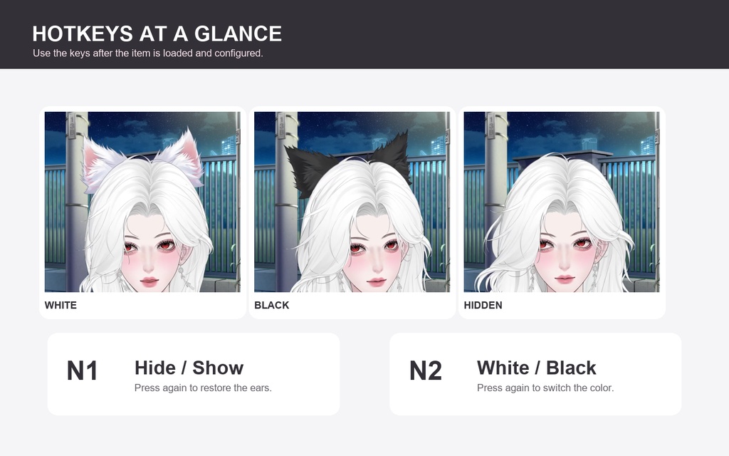 【Live2Dアイテム】白黒ケモ耳 / Black & White Beast Ears for VTube Studio