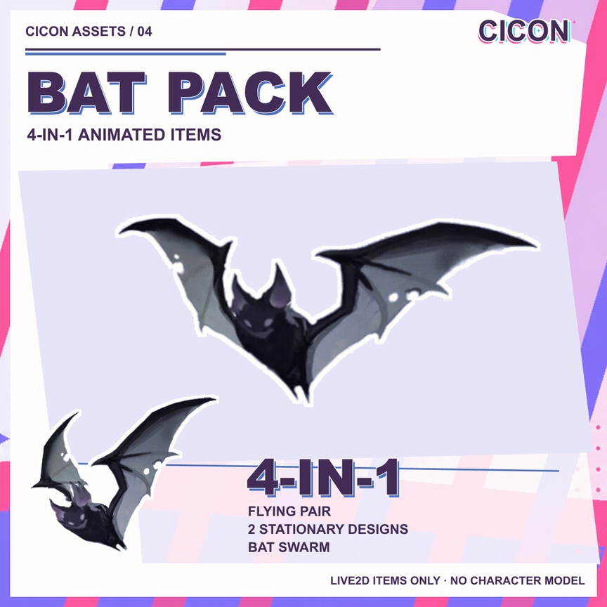 【Live2Dアイテム】4-in-1 アニメーションコウモリ / Animated Bat Pack for VTube Studio