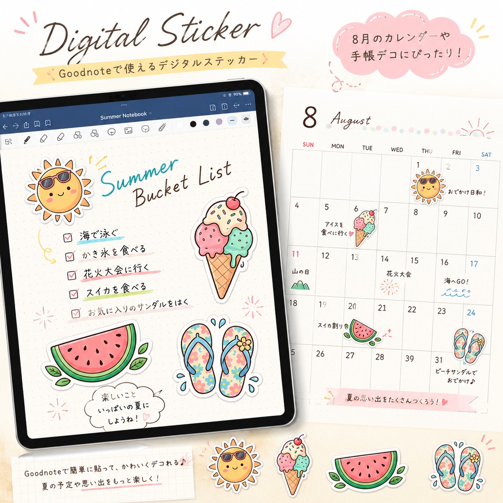 [サンプル]夏を彩るパステル調デジタルステッカーパック
