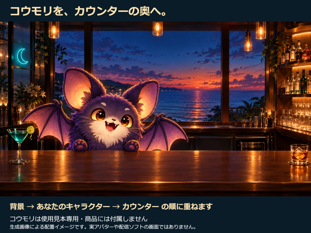 【動く配信背景】海辺のバー「夕凪」|20秒ループ・透過カウンター付き