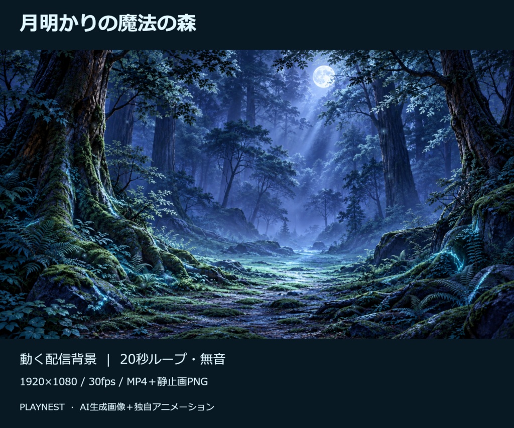 【動く配信背景】月明かりの魔法の森|光の粒と薄霧・20秒ループ