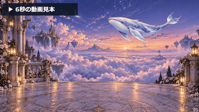 【動く配信背景】空飛ぶクジラと雲海のテラス|20秒ループ・フルHD