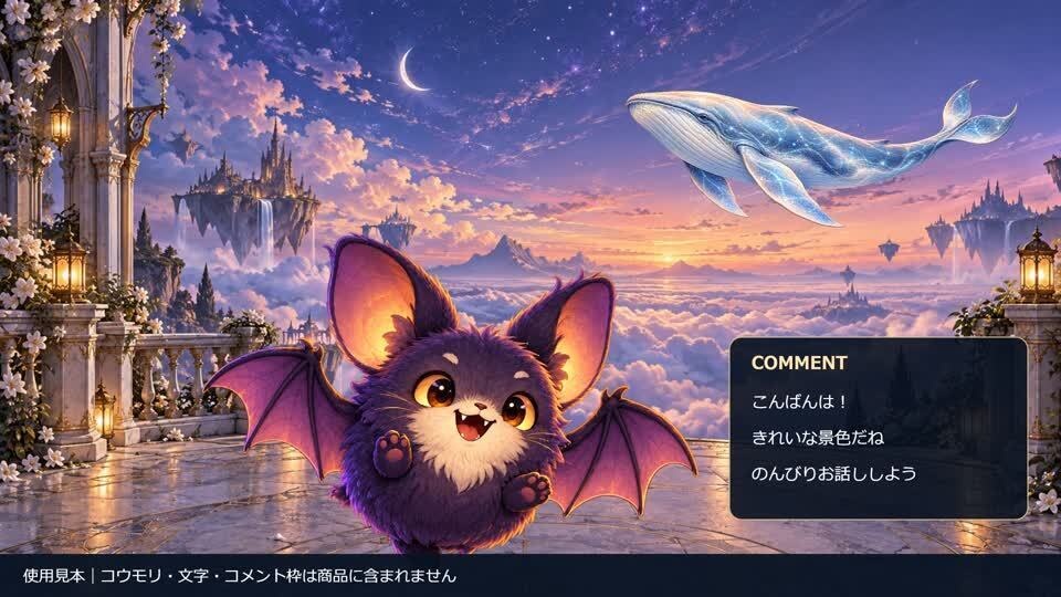 【動く配信背景】空飛ぶクジラと雲海のテラス|20秒ループ・フルHD