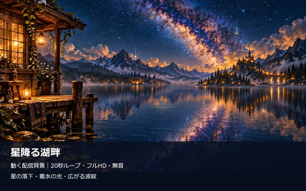 【動く配信背景】星降る湖畔|20秒ループ・フルHD