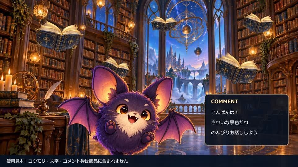【動く配信背景】魔法の本が泳ぐ図書館|20秒ループ・フルHD