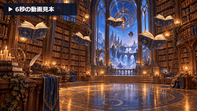 【動く配信背景】魔法の本が泳ぐ図書館｜20秒ループ・フルHD