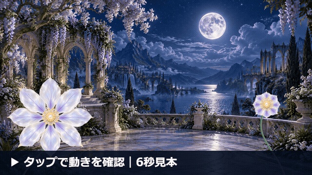 月光に咲く巨大花の庭園｜20秒ループ・フルHD配信背景