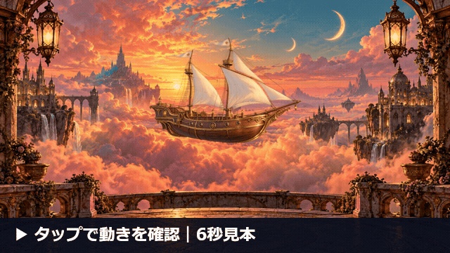 雲海を泳ぐ空飛ぶ帆船｜20秒ループ・フルHD配信背景