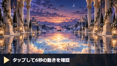 水面にもう一つの世界が映る回廊｜金色の波紋・20秒ループ配信背景