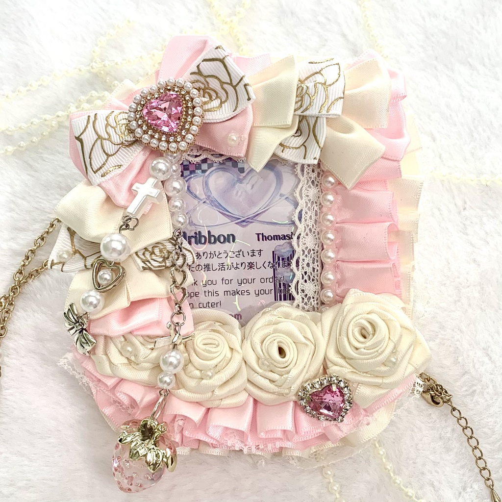 【硬質ケースデコ】いちごミルク  B8 薔薇 苺 ハート 十字架 ピンク白