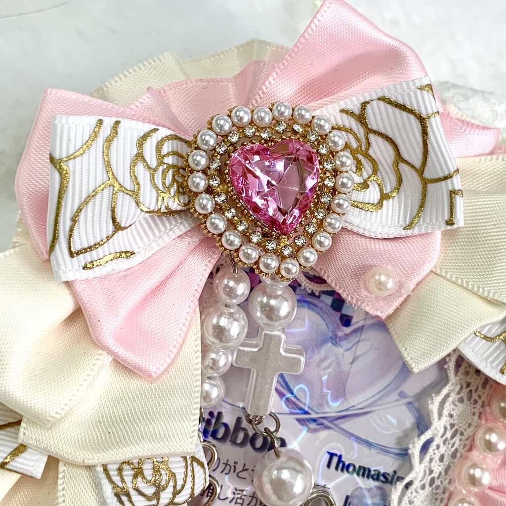 【硬質ケースデコ】いちごミルク B8 薔薇 苺 ハート 十字架 ピンク白