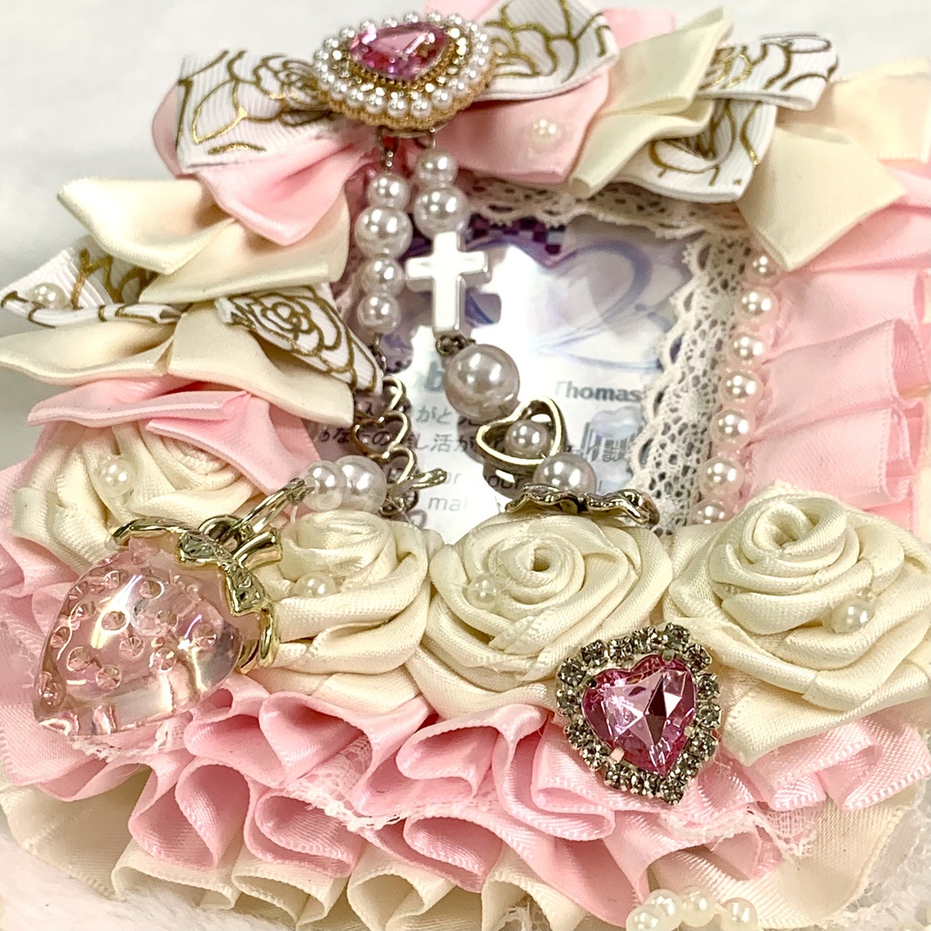 【硬質ケースデコ】いちごミルク B8 薔薇 苺 ハート 十字架 ピンク白