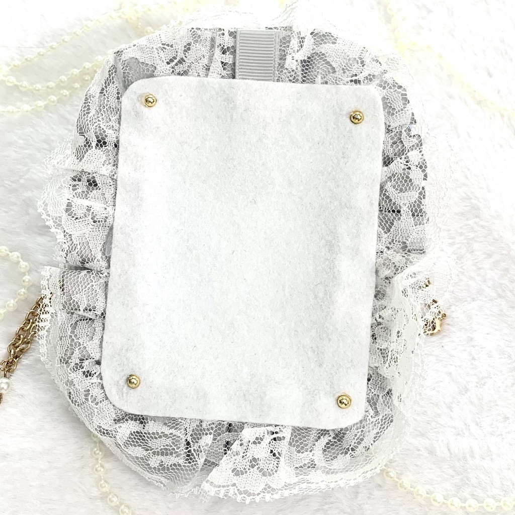 【硬質ケースデコ】 B8 リボン 水色×グレー×白 薔薇 パール トレカケース