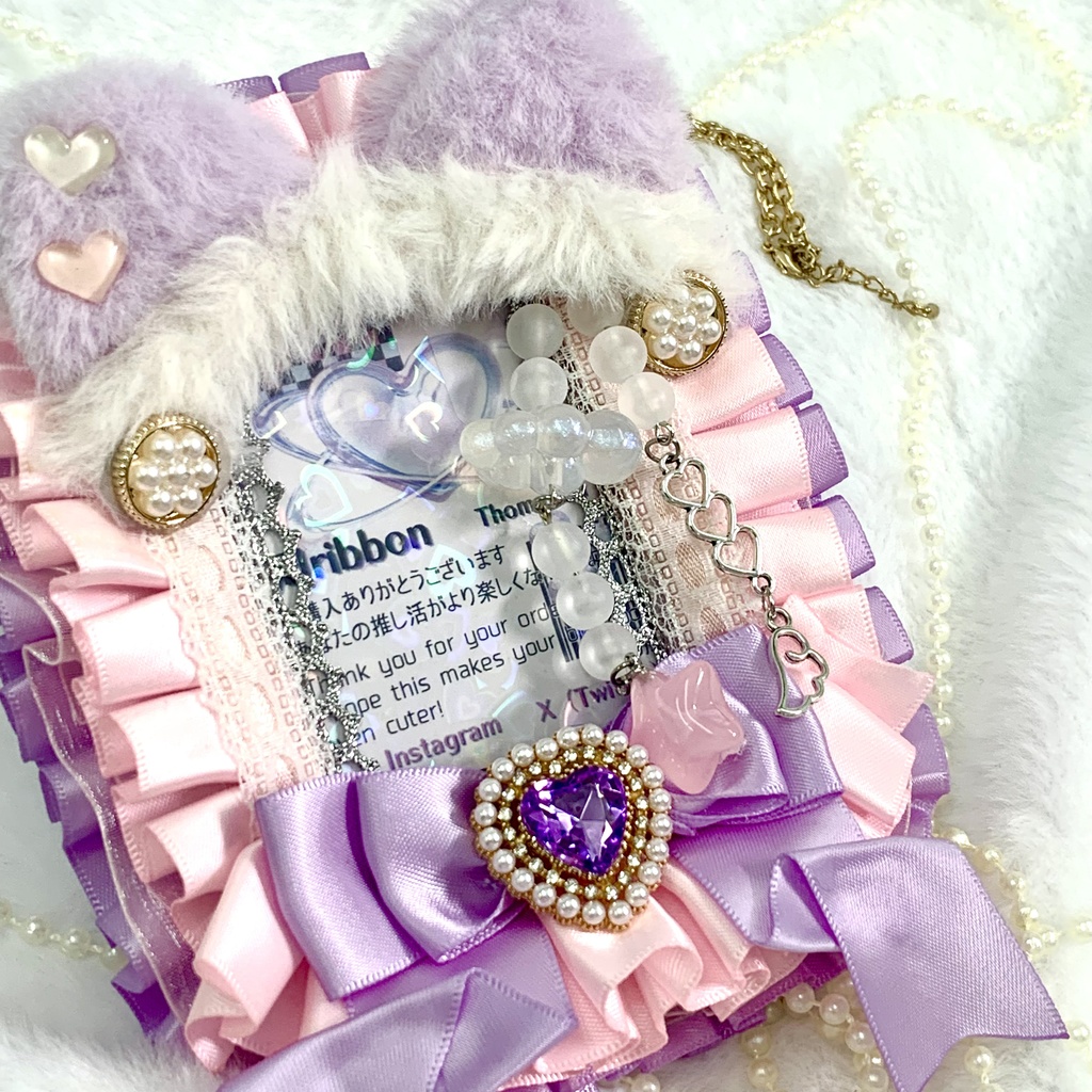 【硬質ケースデコ】 B8 紫 ピンク 猫耳 ファー リボン ゆめかわ 量産型