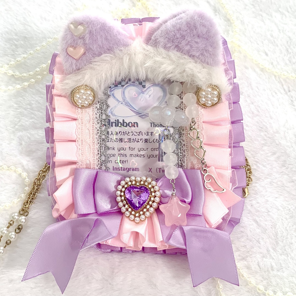 【硬質ケースデコ】 B8 紫 ピンク 猫耳 ファー リボン ゆめかわ 量産型