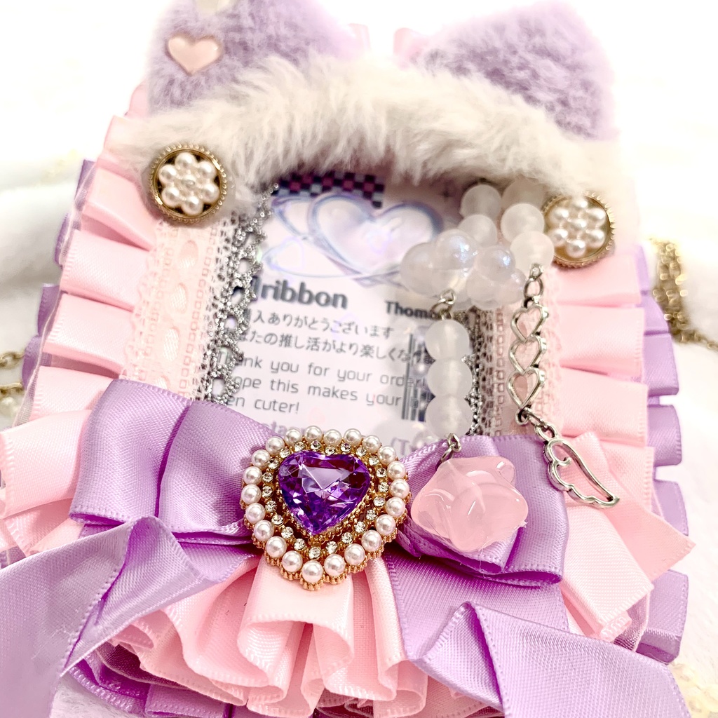 【硬質ケースデコ】 B8 紫 ピンク 猫耳 ファー リボン ゆめかわ 量産型