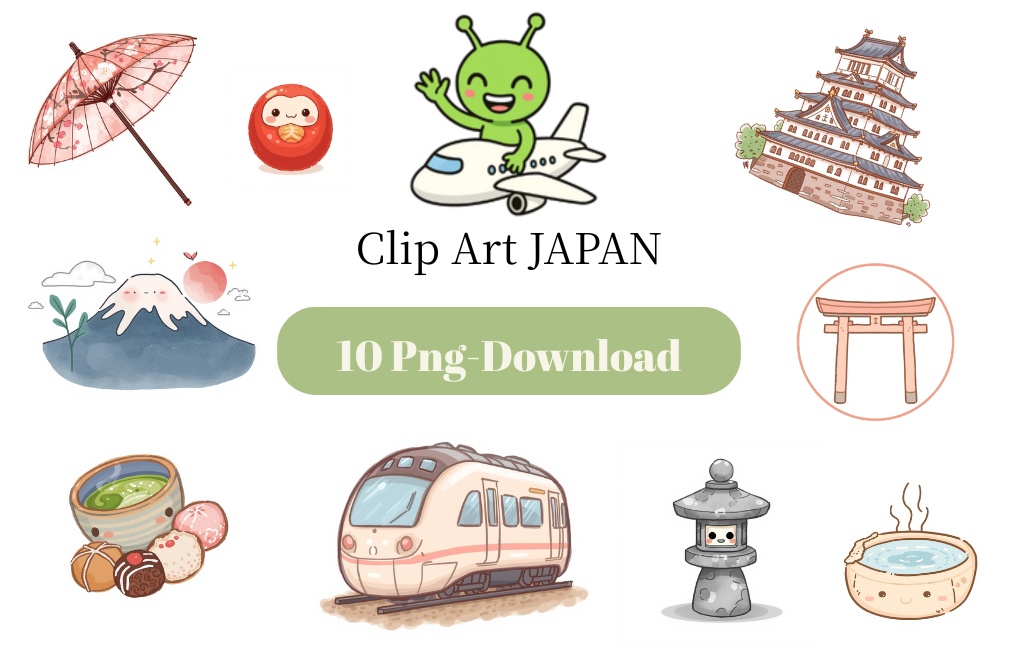 🧳【PNG透過】宇宙くん JAPAN クリップアート10点セット｜背景なし素材