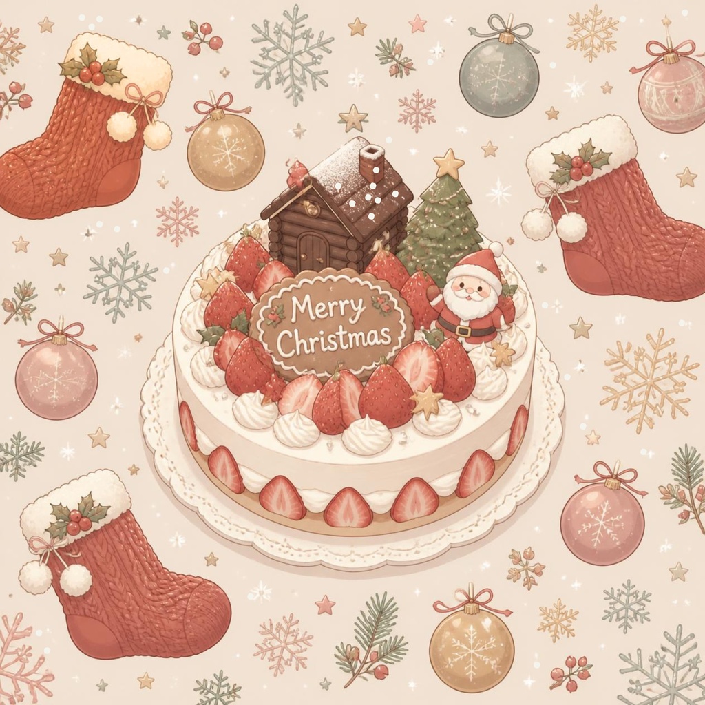 クリスマスケーキデジタルペーパー