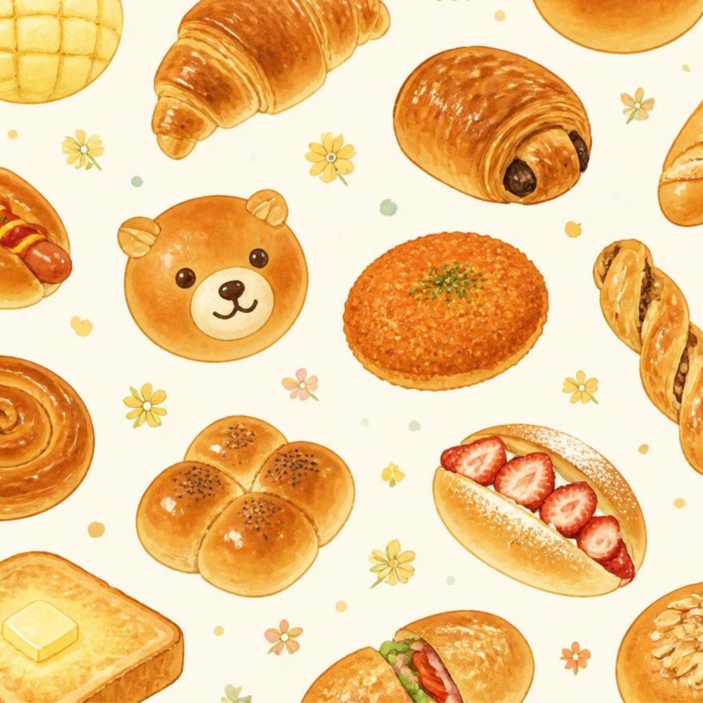 色々なパンのデジタルペーパー