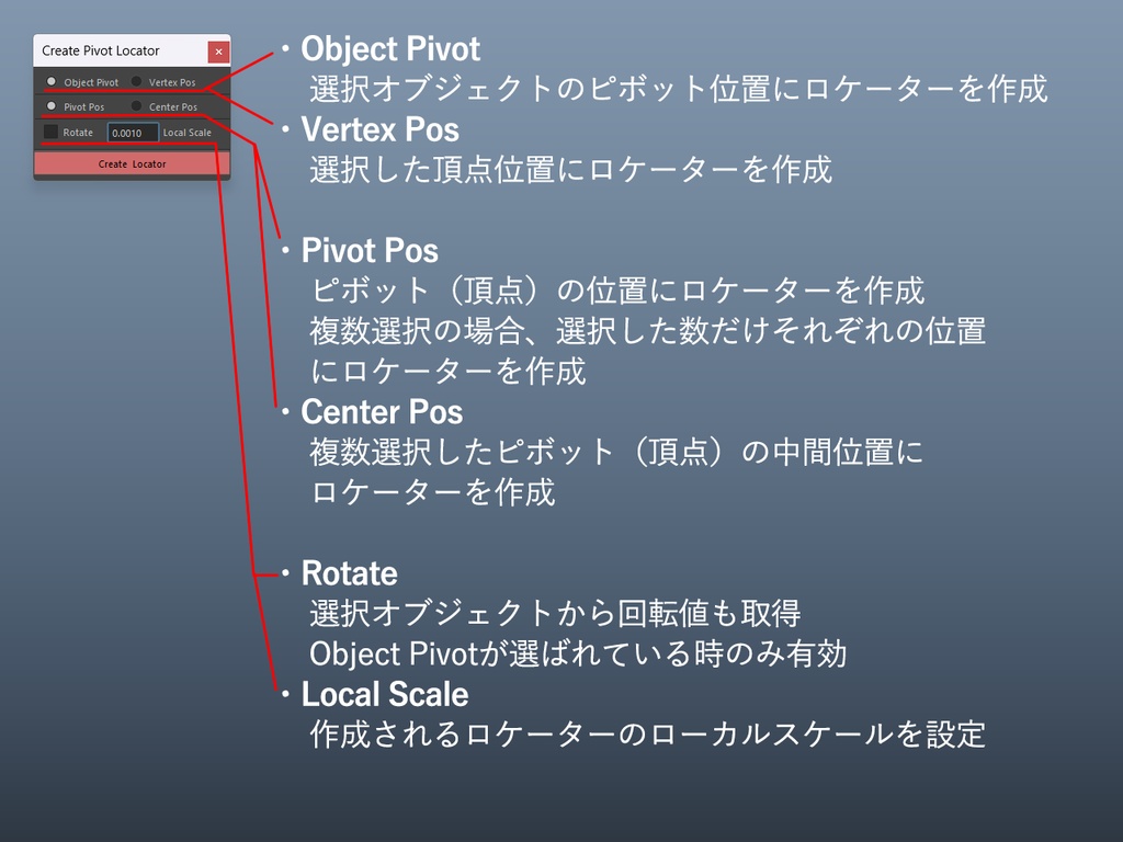 【Maya】オブジェクトのピボット位置にロケーターを作成【MEL】