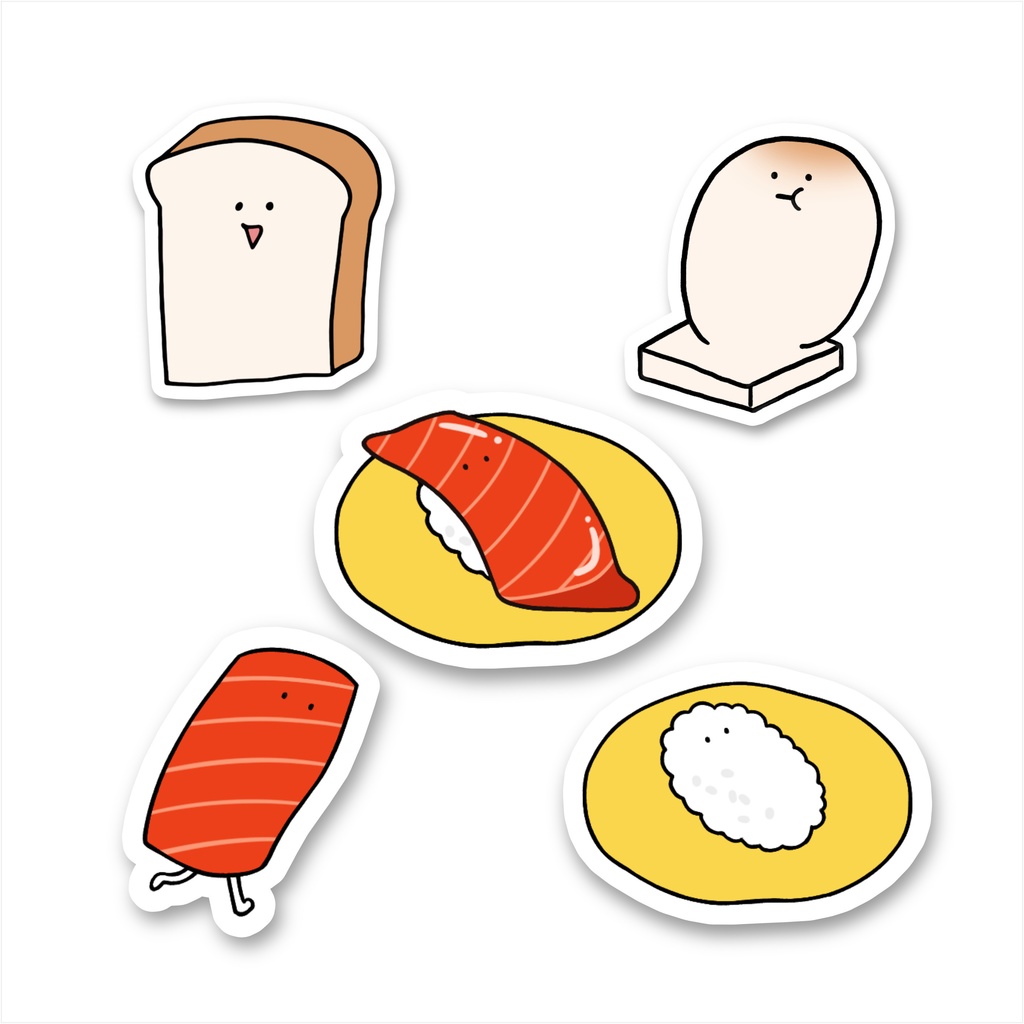 タベモノズ【パンともちとサーモンすし】ステッカーセット