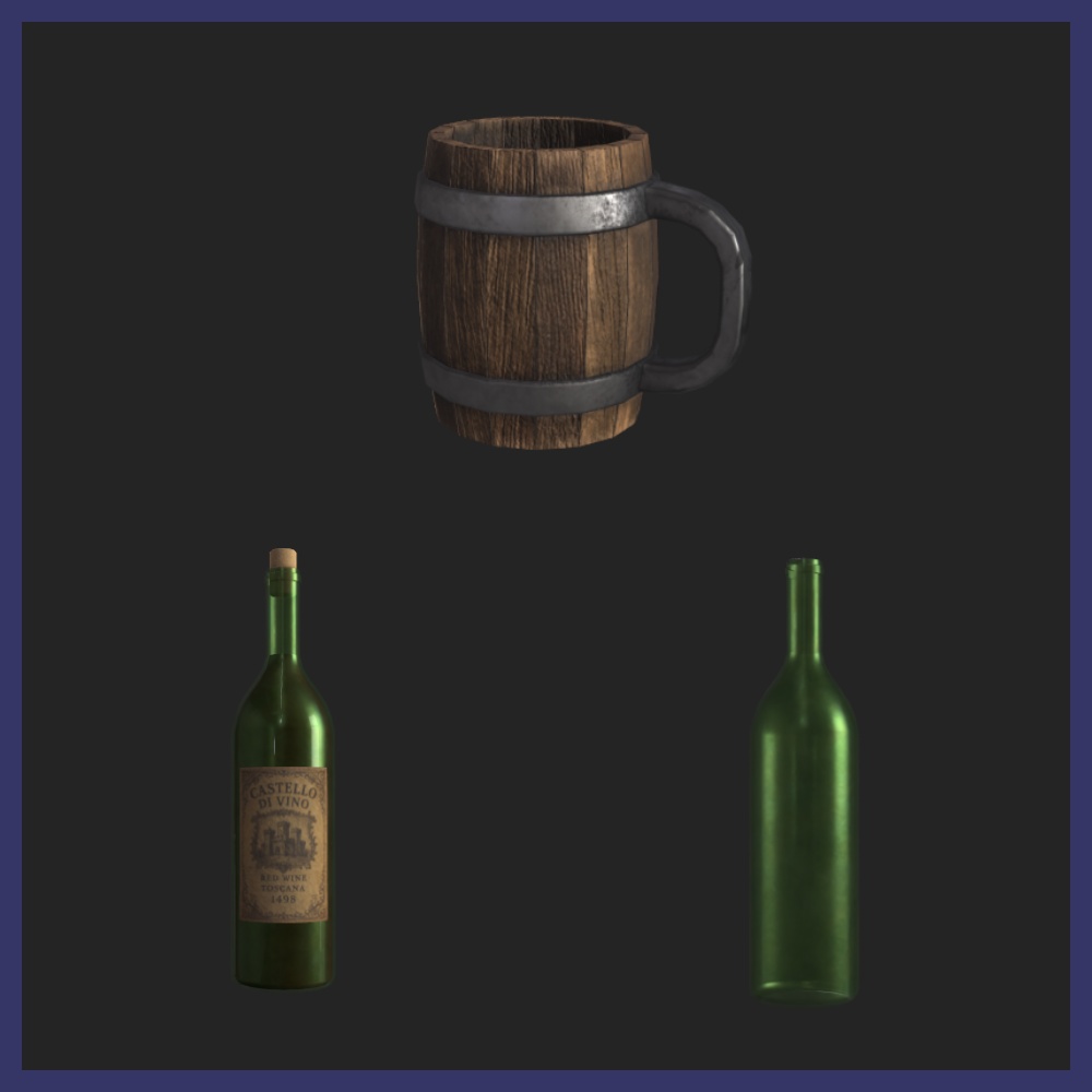 【3Dモデル】中世酒場アセット(8点)